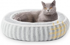 $12.99 Small Dog Beds for Small Dogs, Washable Cat Beds for Indoor Cats with Anti-Slip Bottom, Supportive Soft Calming Sleeping Pet Bed for Puppy and Kitten, 21 inches, White, AC
